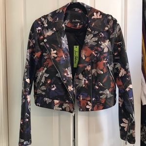 Sam Edelman Vegan Floral Black Moto Jacket Medium
